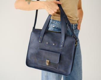 Large crossbody work bag, leather top handle office bag, business handbag, birthday gift for wife, big shoulder women bag, gift for mom