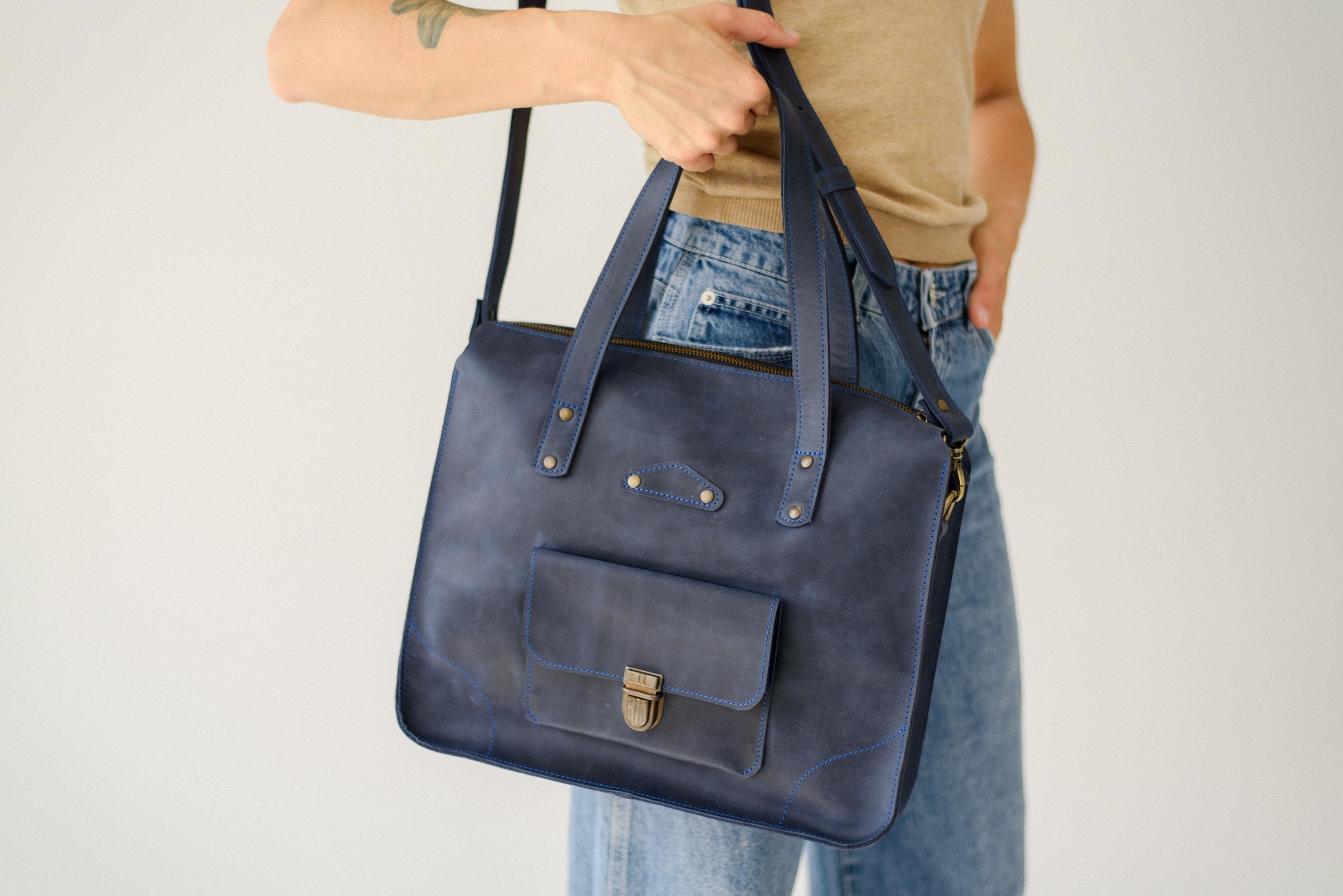Large crossbody work bag, leather top handle office bag, business handbag, birthday gift for wife, big shoulder women bag, gift for mom
