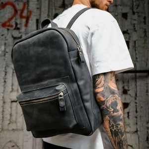 Leather backpack men, haversack, knapsack for computer, leather laptop backpack, anniversary gifts