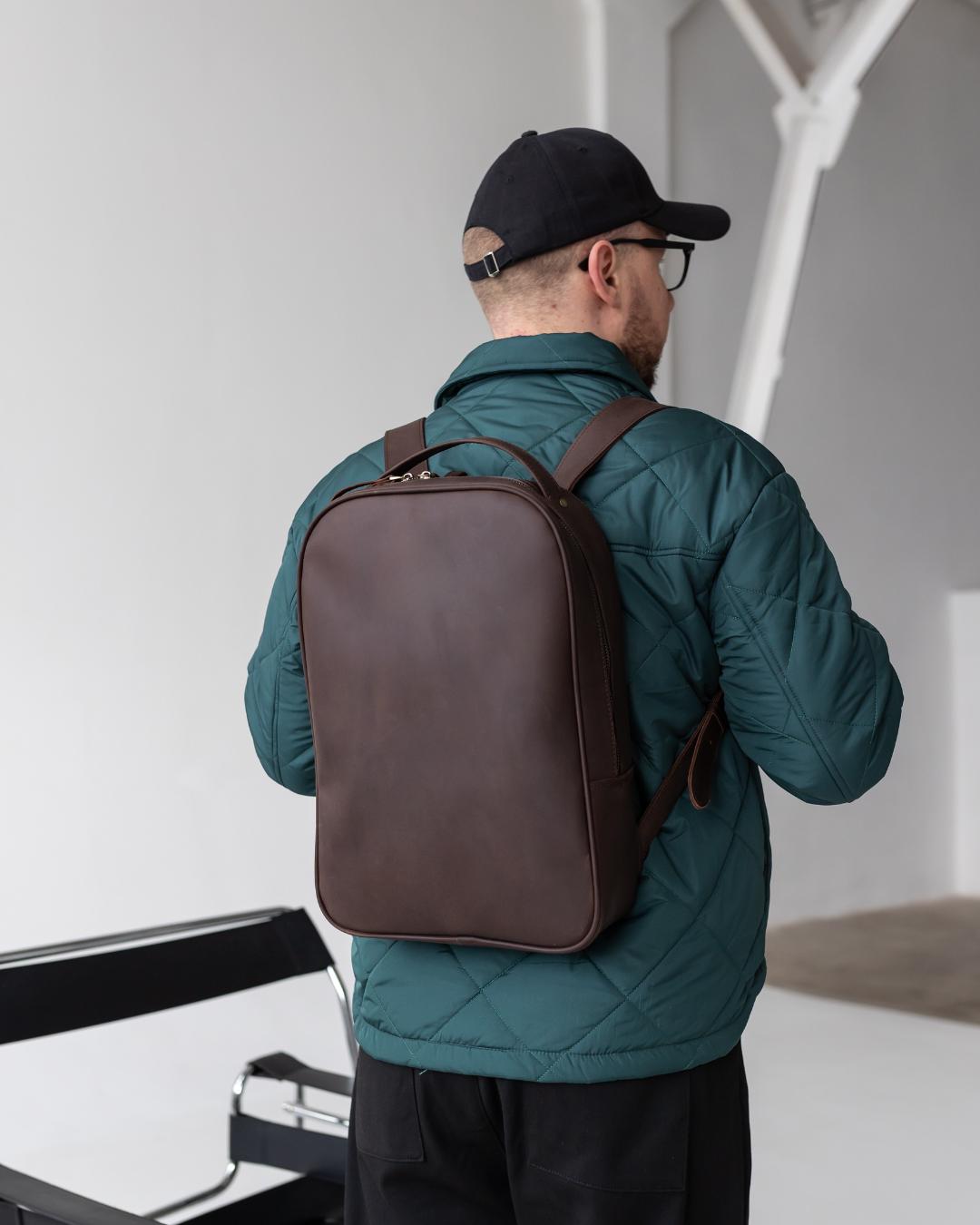 Men's Work Rucksack Brown Leather Laptop Backpack for Men, Everyday City Knapsack ...