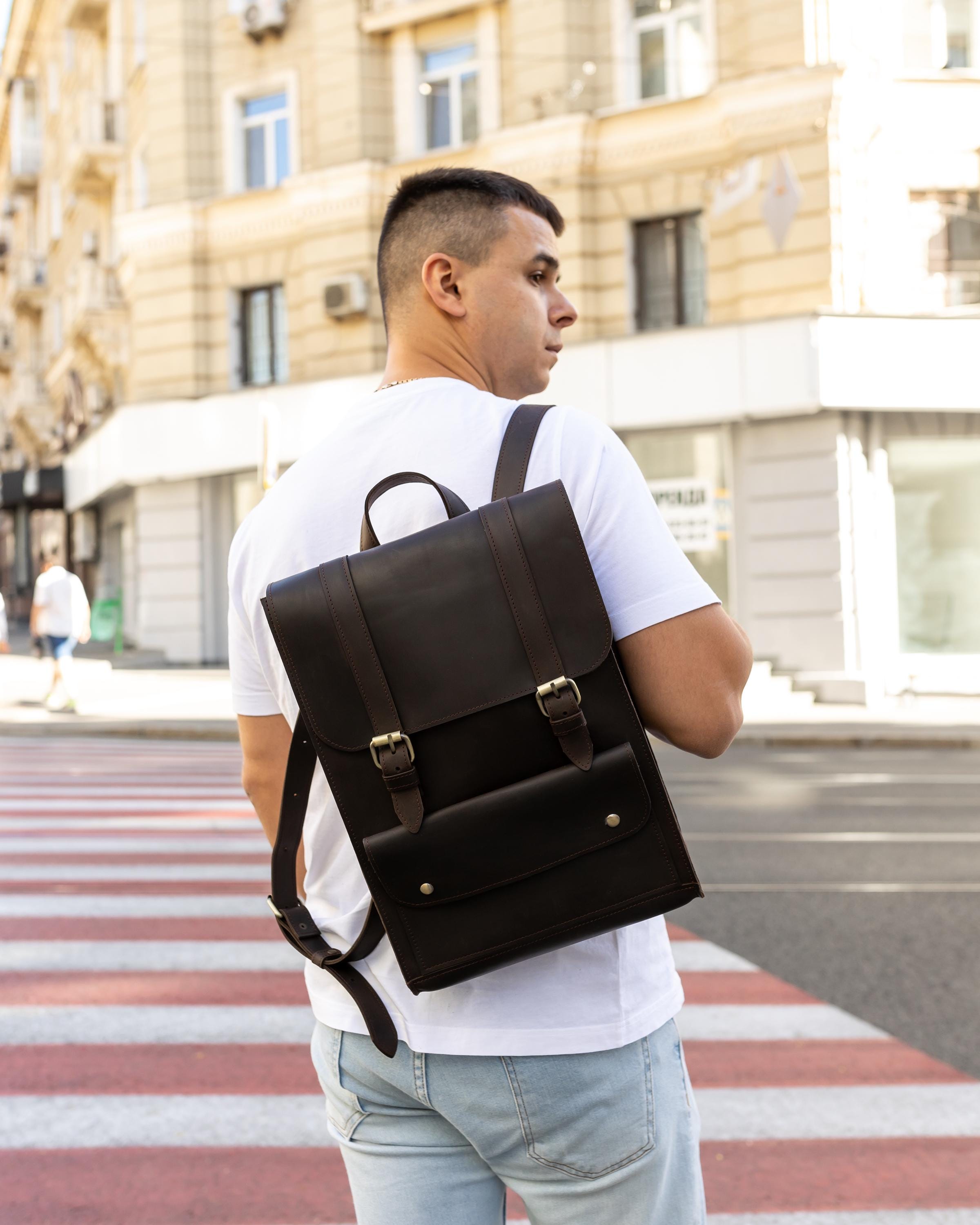 Leather City Daypack, Mens Everyday Backpack, Travel Backpack 