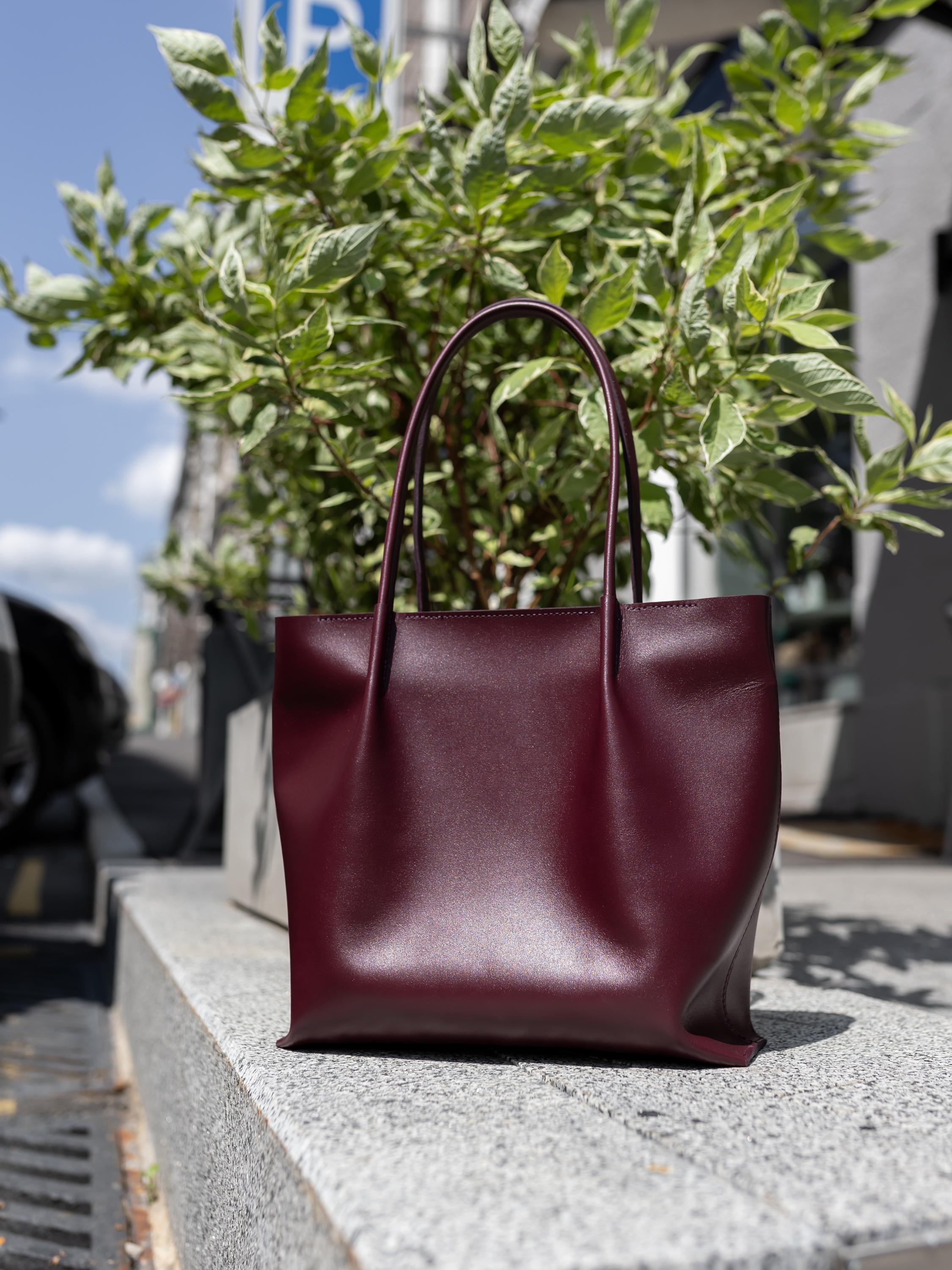 Women Burgundy Leather Purse, Large Work Handbag, Minimalist