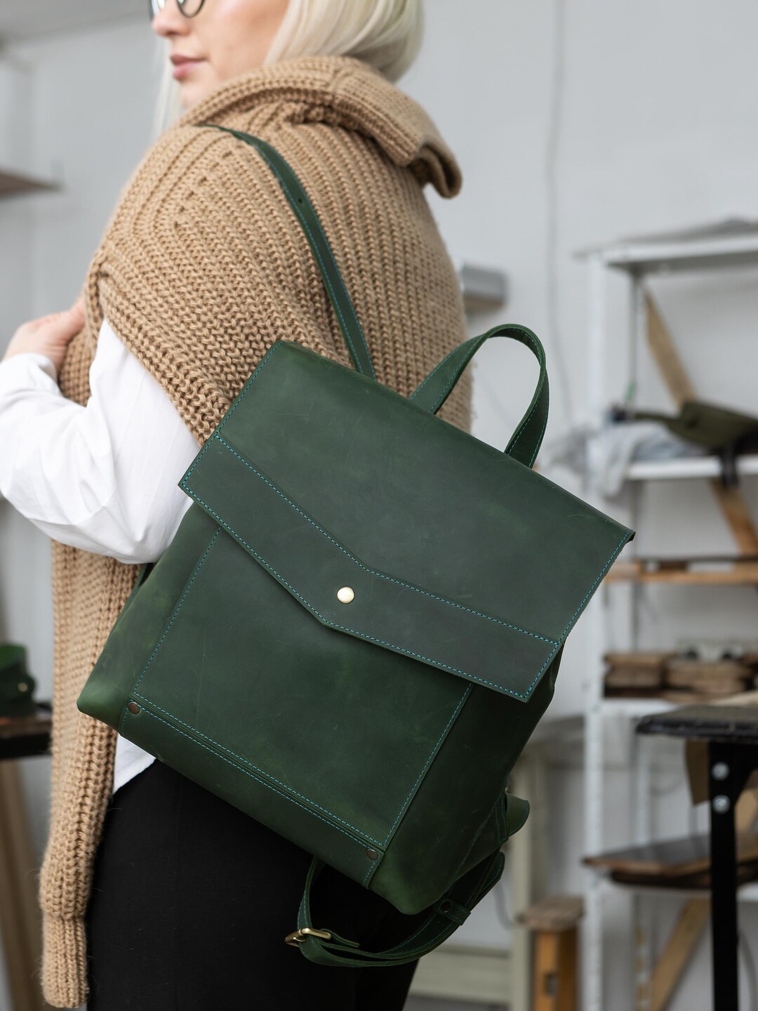 Leather City Backpack Purse, Women Work Rucksack, Minimalist Travel ...