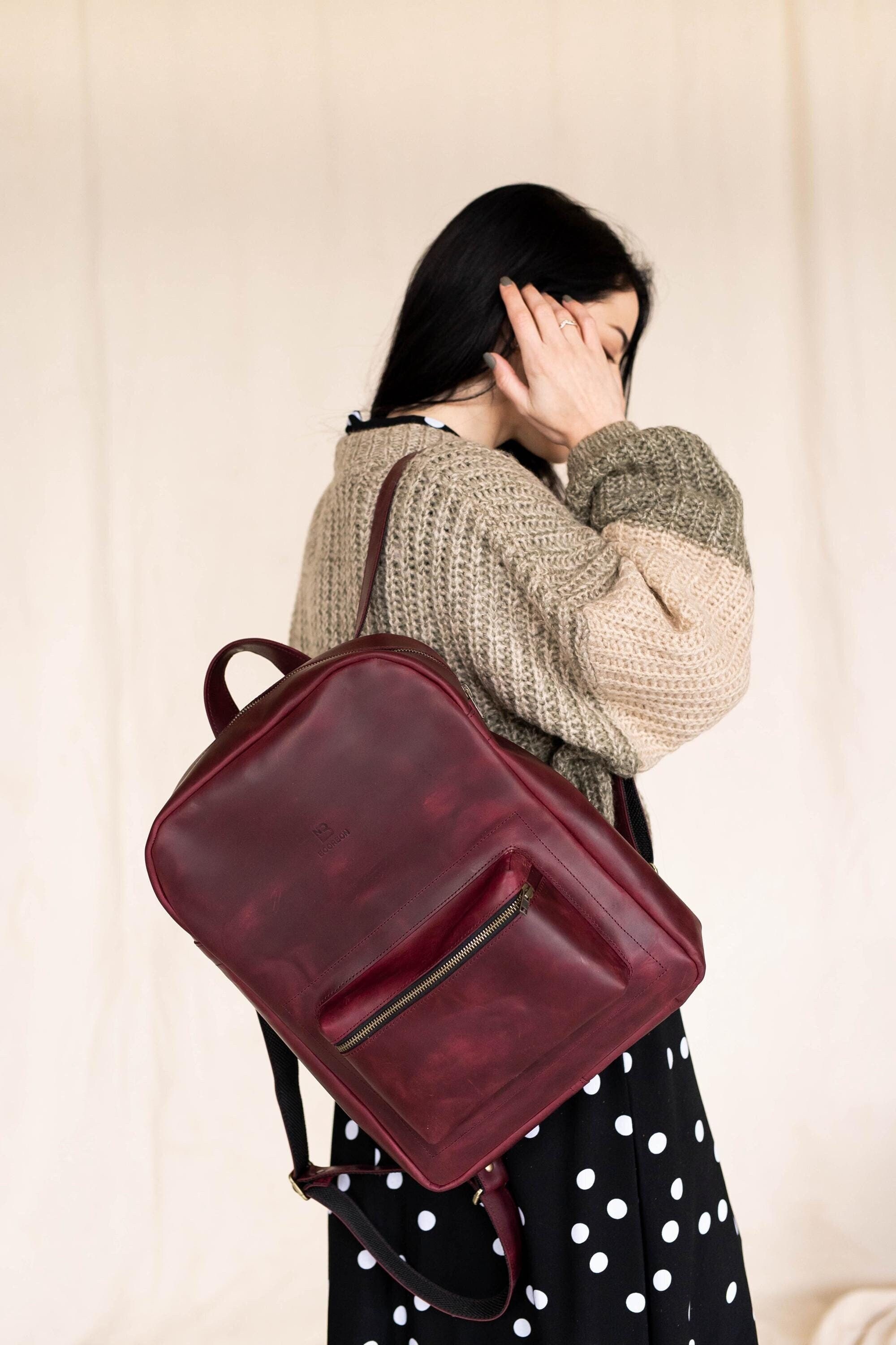 Burgundy Leather City Rucksack, Womens Backpack, Minimalist  display picture 1
