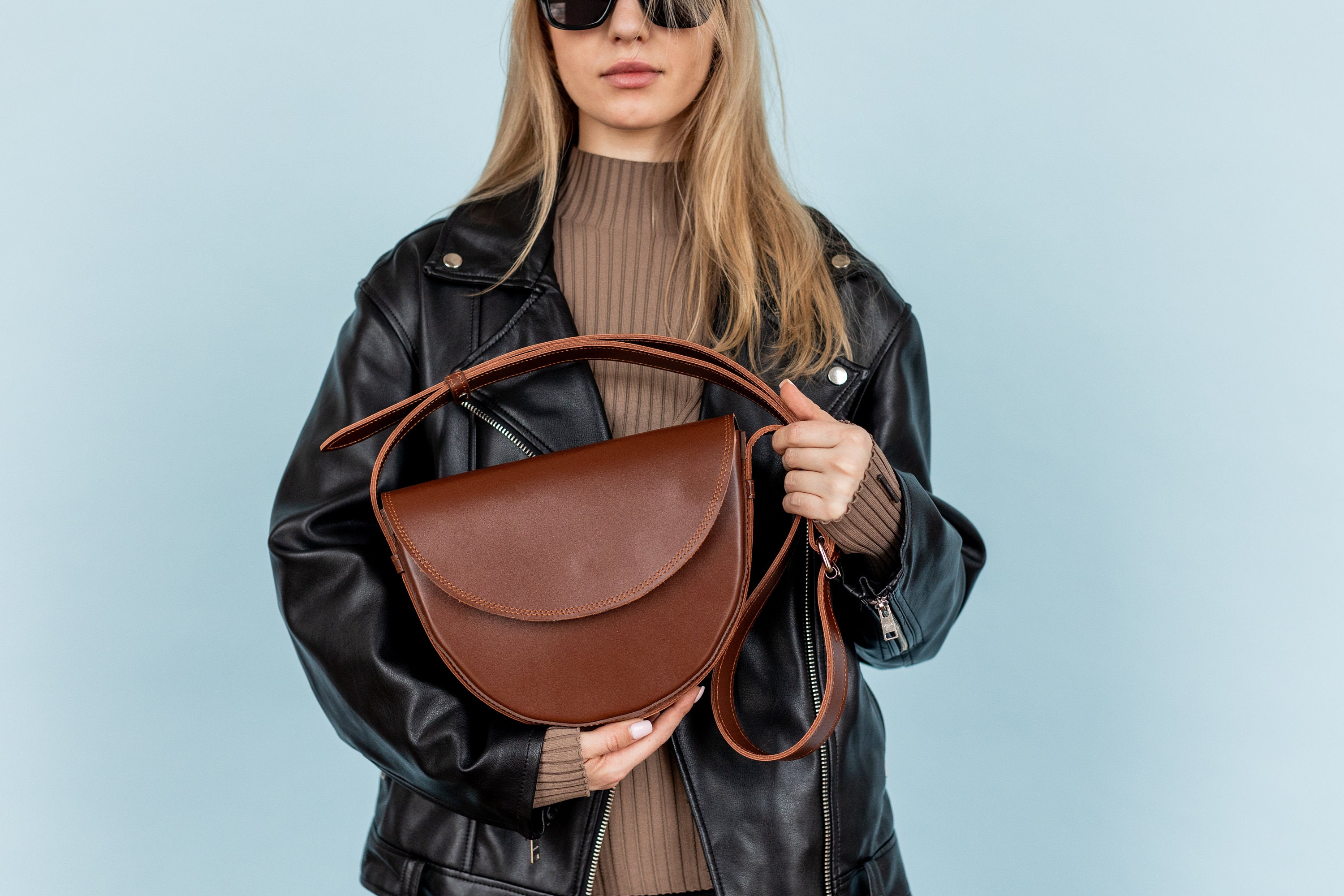 Leather Crossbody Bag, Half Moon Bag, Personalized Leather Purse
