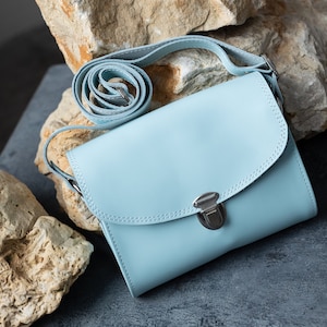 Blue women's leather handbag, mini bag, small bag, crossbody bags, birthday gift, fashion shoulder bag zdjęcie 4