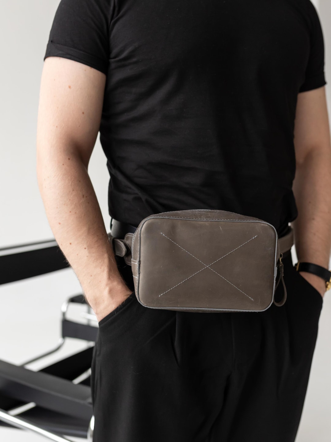 Sac banane en cuir pour homme, sac banane minimaliste, sac