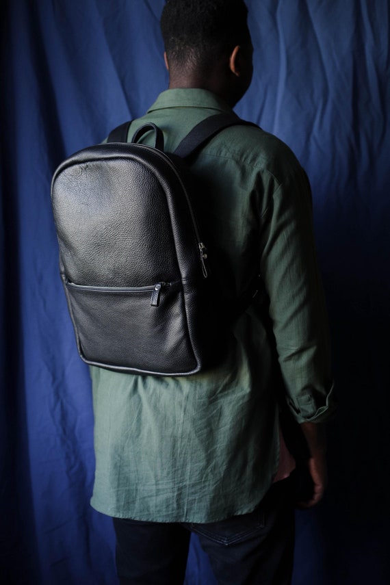 black leather work backpack men Genuine Business Laptop Men's day use as a work backpack Black Leather Laptop Backpack Men,