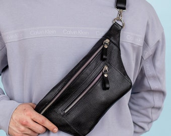 Heren leren riem tas, cadeau voor hem, heuptas, leren heuptas, heuptasje, heren sling bag, vaderdagcadeau