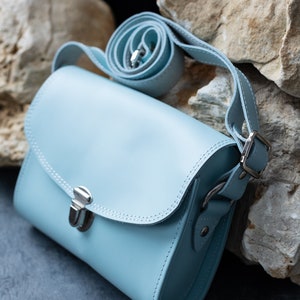 Blue women's leather handbag, mini bag, small bag, crossbody bags, birthday gift, fashion shoulder bag zdjęcie 5