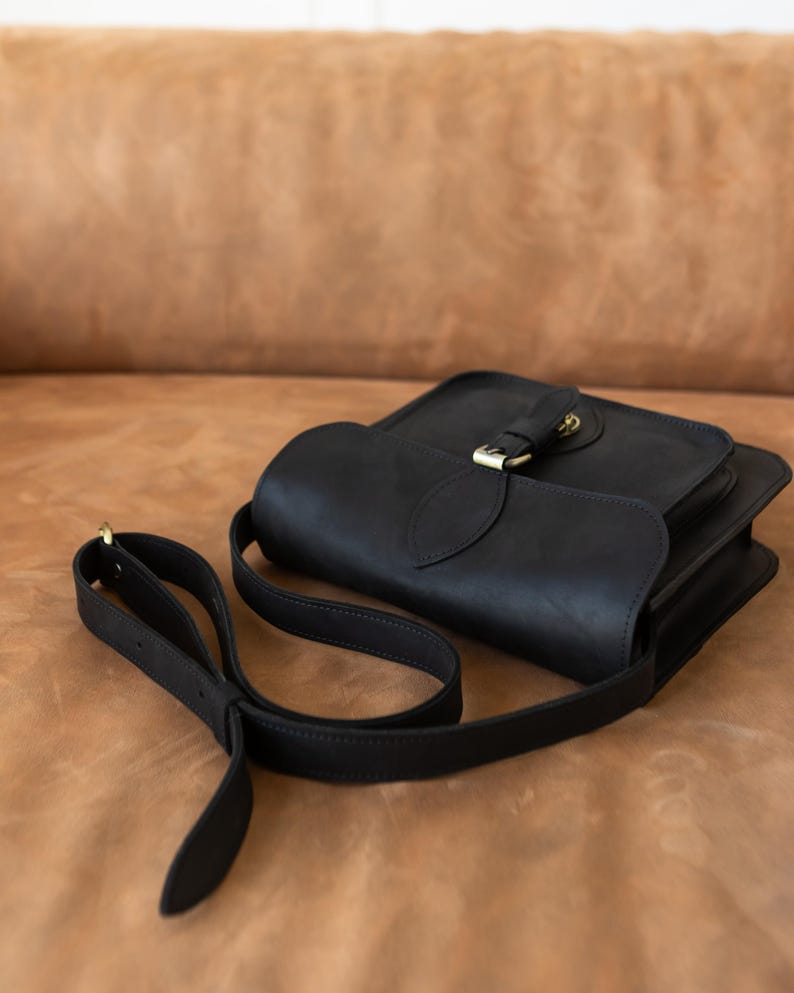 Black Messenger Bag, Leather Womens Purse, College Bag, Student Bag