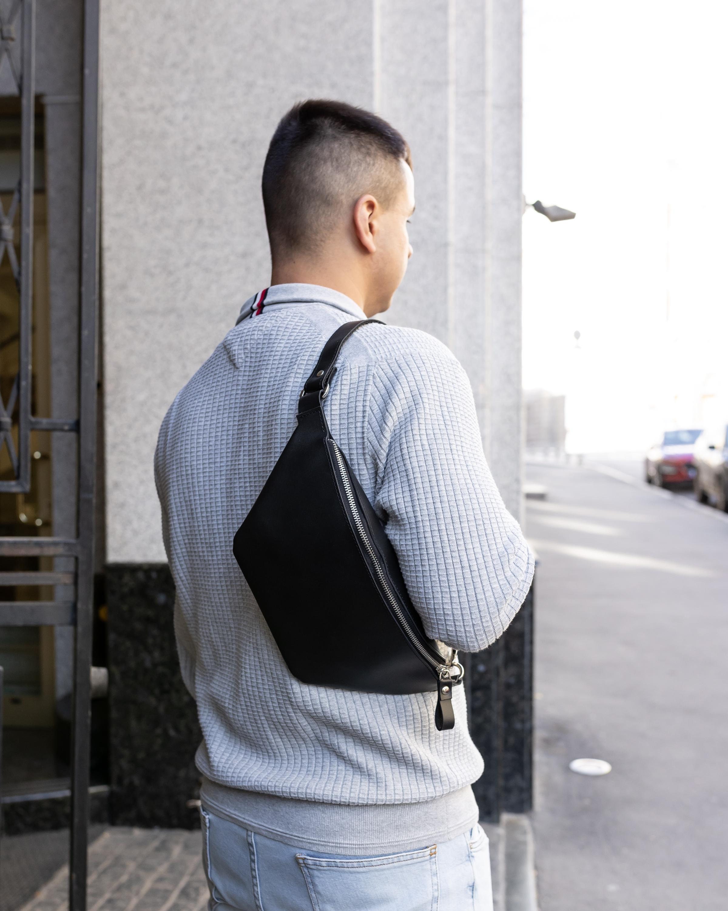 Mens hip bag, casual fanny pack, leather sling bag, city belly bag, free hands bag, gift for brother, mens bum bag, christmas gift for him