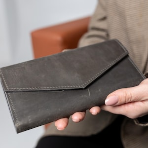 Portefeuille en cuir fait main, portefeuille long pour femme, porte-cartes pour femme, portefeuille personnalisé, cadeau fête des mères, portefeuille minimaliste, cadeau d'anniversaire