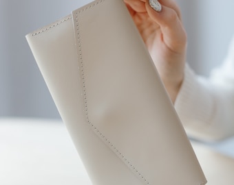 Lange leren portemonnee voor vrouwen, verticale dubbele portemonnee, cadeau voor haar, lange clutch, moederdagcadeau