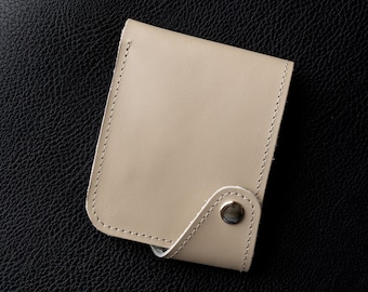 Beige minimalist wallet, small leather women wallet, birthday gift, bifold wallet, gift for her, thin personalized wallet