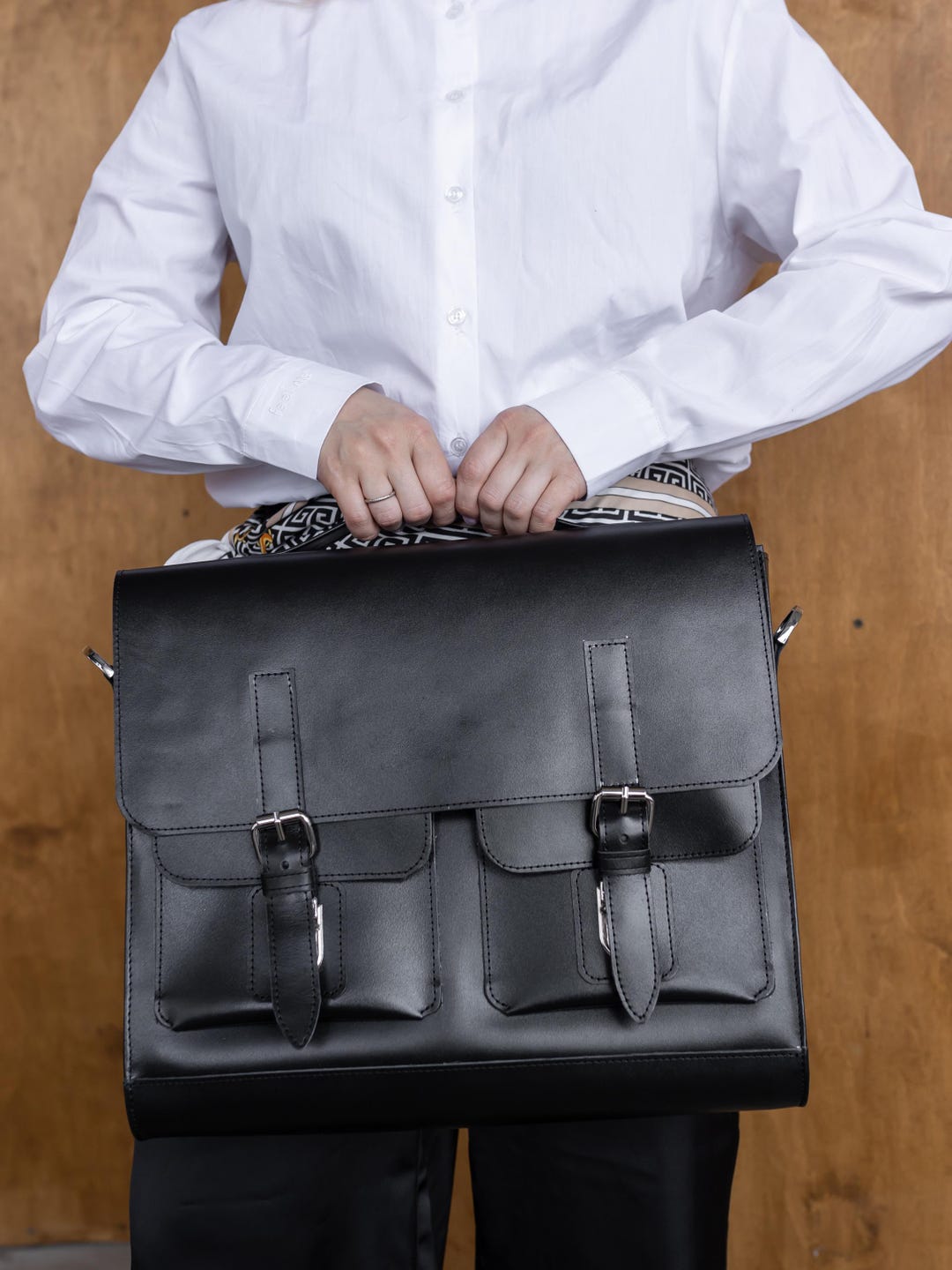 Black Leather Briefcase, Computer Satchel, Work Laptop Handbag, Large ...