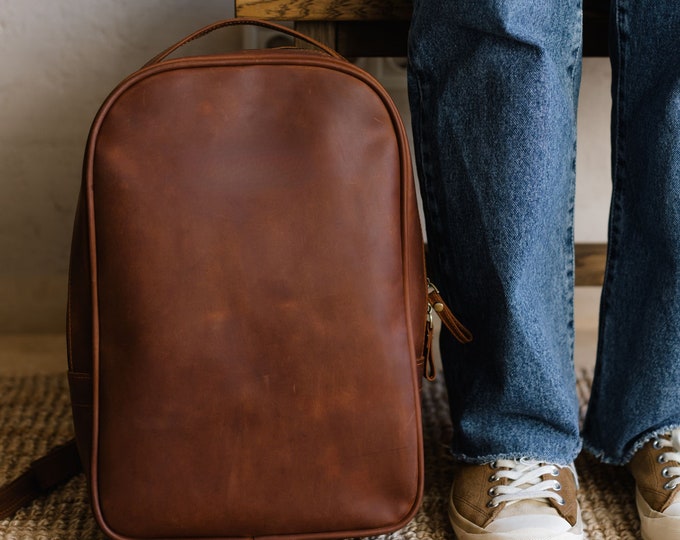 Leather backpack for men, leather knapsack, personalized backpack, custom backpack, leather rucksack, cool backpack, gifts for husband