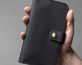 Black leather wallet for men and women, zipper wallet, leather card holder, anniversary gifts, cash wallet
