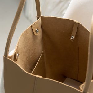 Real leather bag, woman large bag, handmade bag, shopping bag, personalized gift, beige shopper bag image 10
