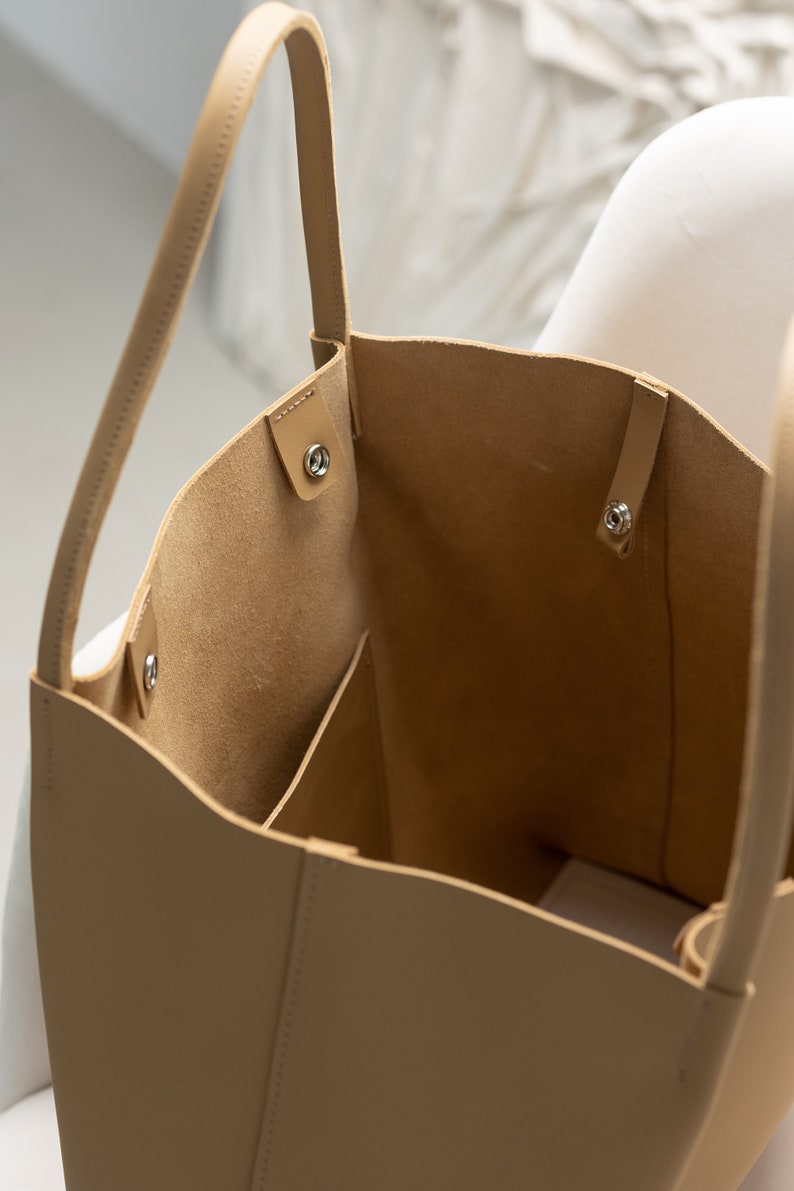 Real leather bag, woman large bag, handmade bag, shopping bag, personalized gift, beige shopper bag image 10