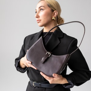 Top handle mini purse, personalized leather bag, half moon handbag, small minimalist crescent bag, gift for wife, everyday city bag