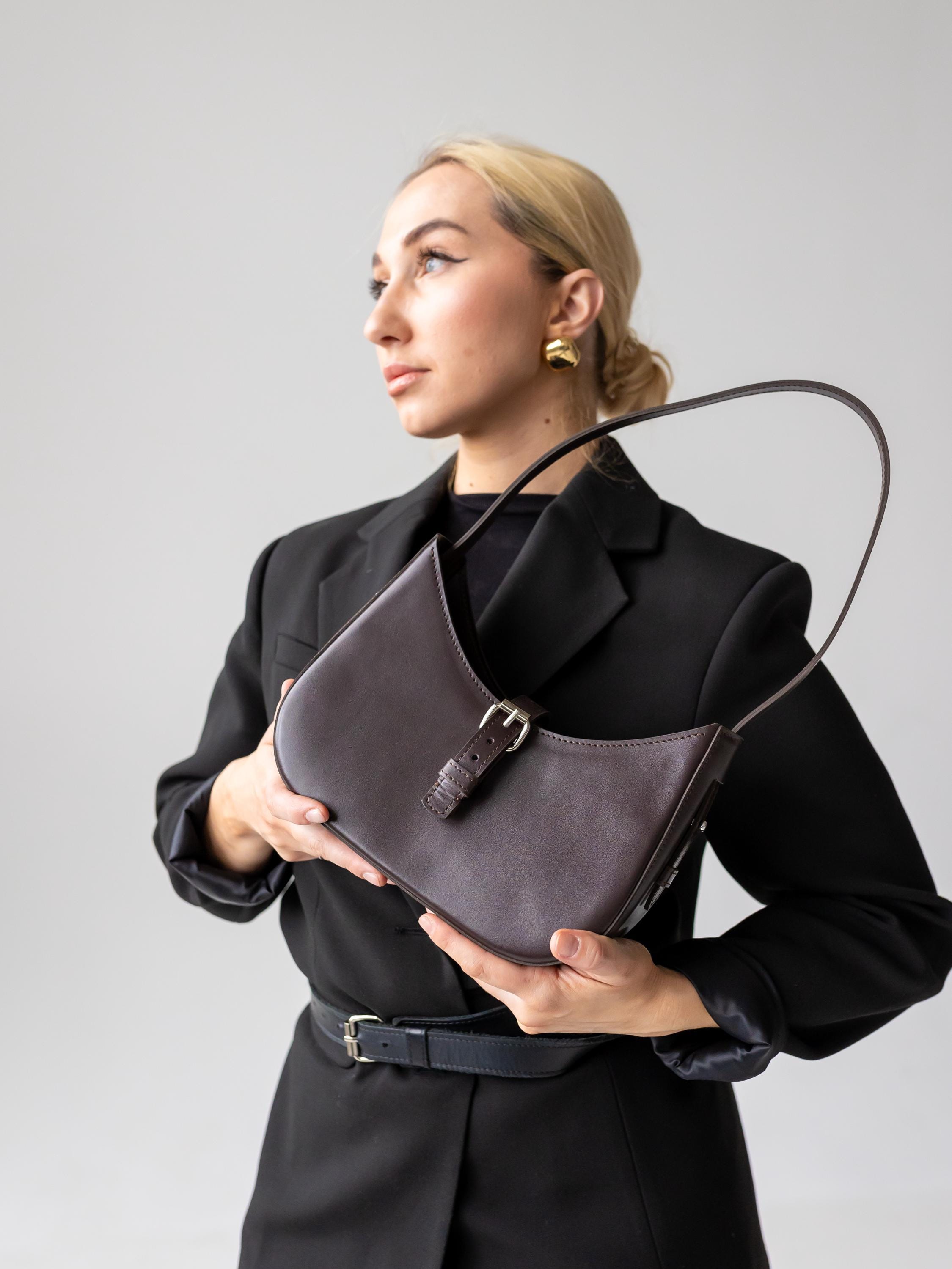 MEILANCEN Small Crescent Leather Shoulder Bag - Crossbody Clutch Hobo Purse For Women