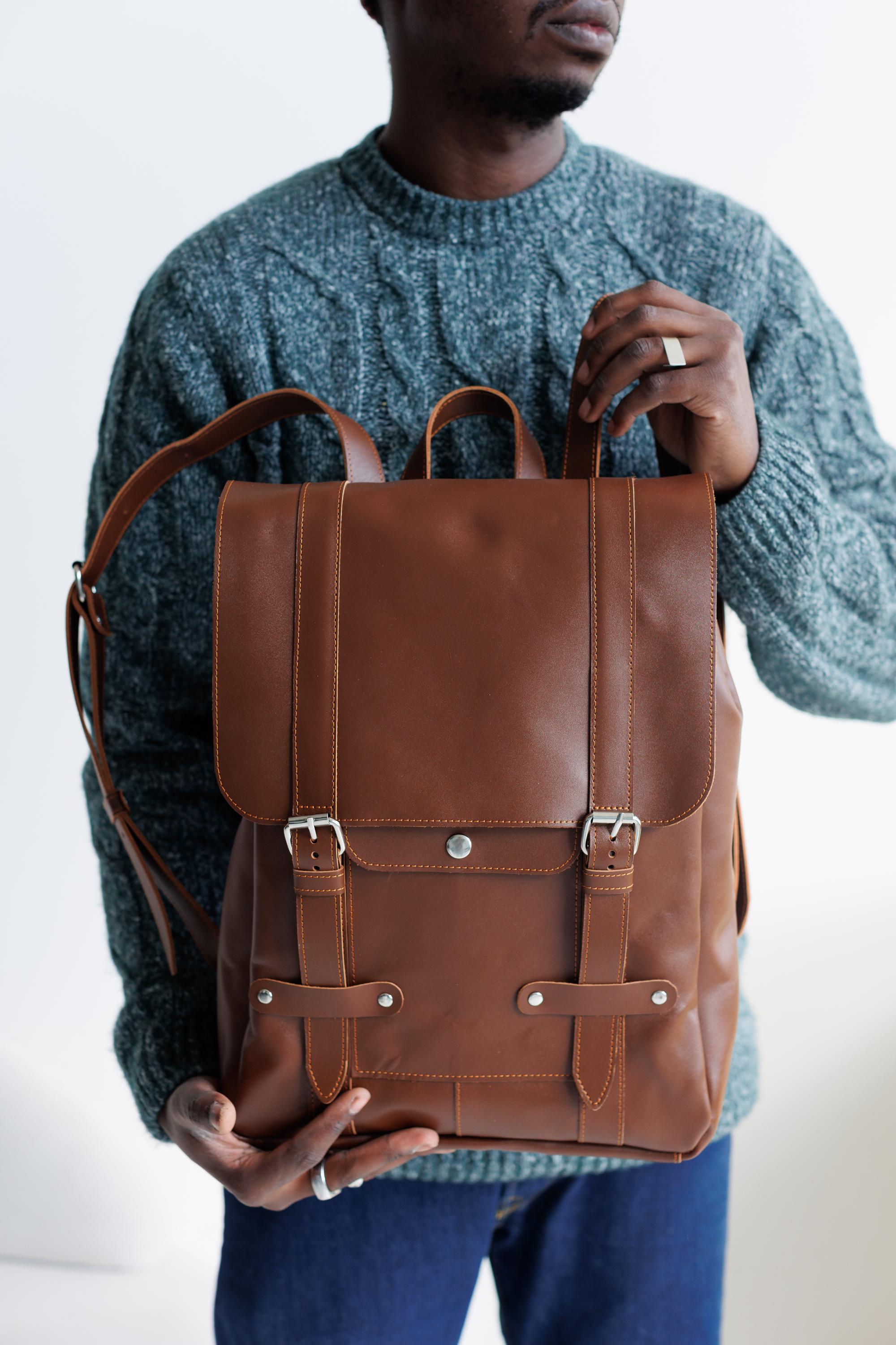 Leather Rucksack for Men, Office Laptop Backpack, City Travel Knapsack ...