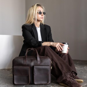 Leather laptop bag, crossbody messenger bag, women briefcase, satchel bag, women work bag, 3rd anniversary gift, office handbag, wife gift image 9
