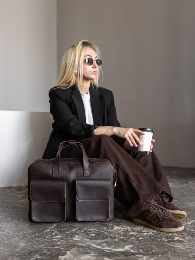 Leather laptop bag, crossbody messenger bag, women briefcase, satchel bag, women work bag, 3rd anniversary gift, office handbag, wife gift image 9