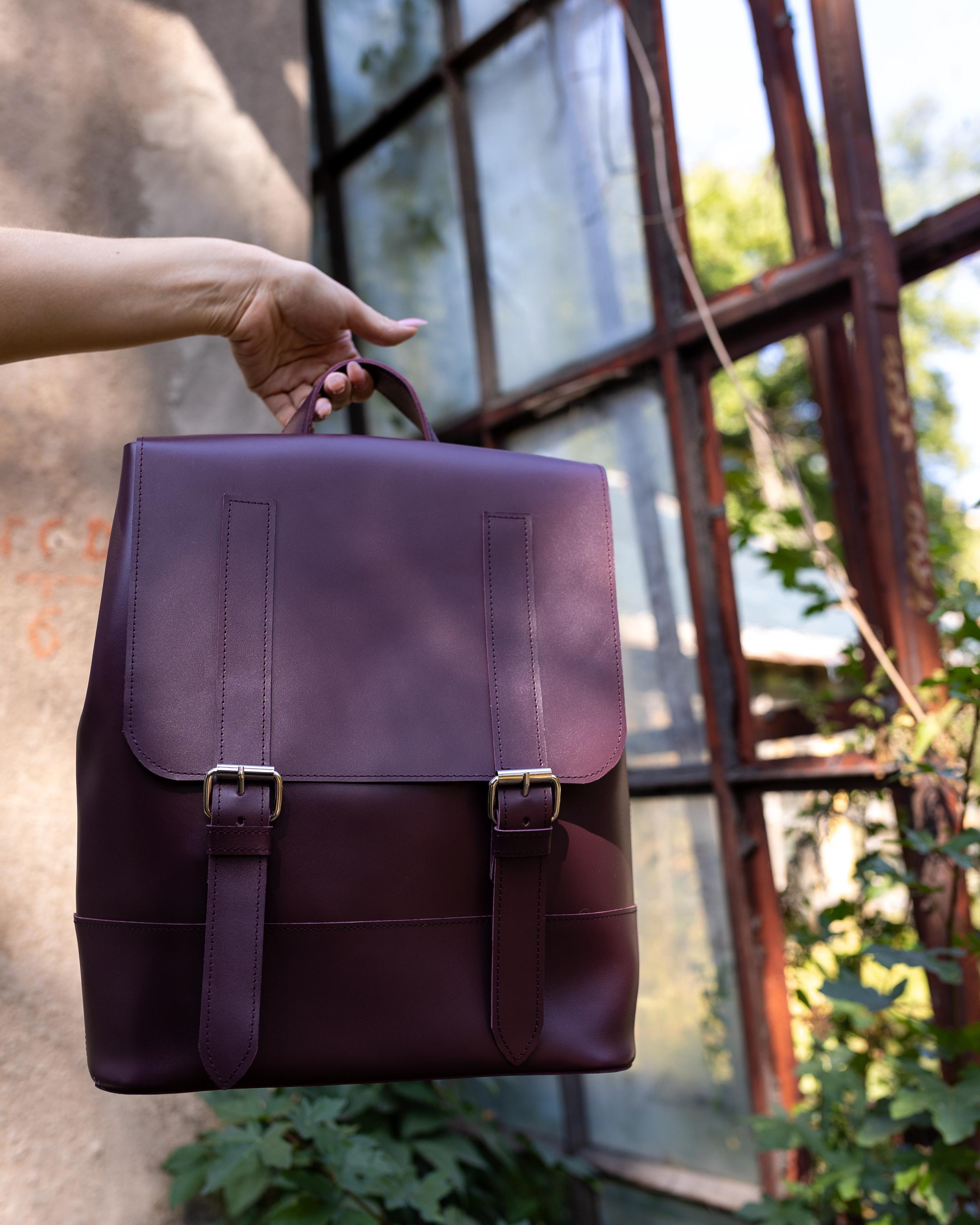 Burgundy Genuine Leather Backpack, Personalized Women Daypack, Handmade ...