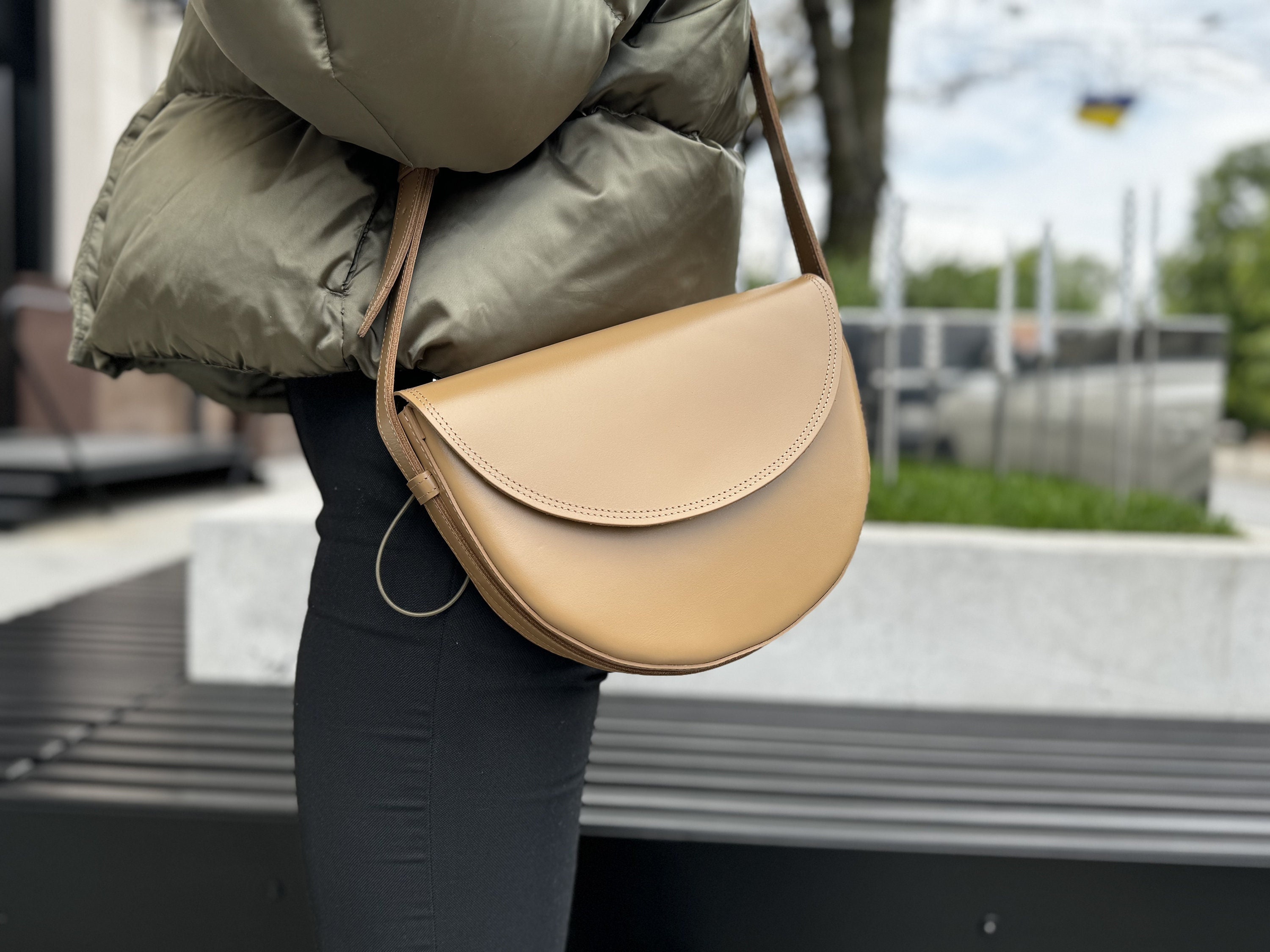 Leather Crescent Womens Bag, Boho Half Moon Purse, Leather