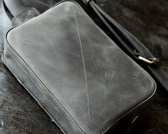 Mens leather crossbody bag, leather fanny pack, minimalist belt purse, sling bag men, personalized gift for him, mens phone bag