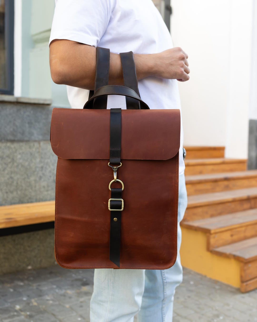 Men's Work Rucksack Men Leather Laptop Backpack, Spacious Work Rucksack for Him, Everyday ...