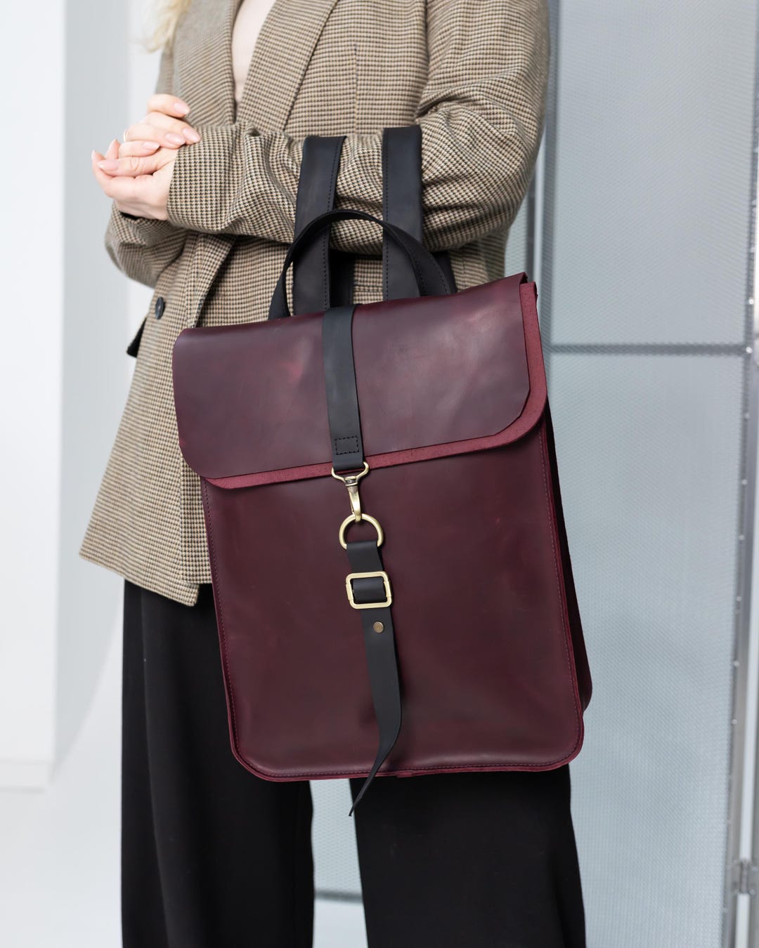 Burgundy Laptop Rucksack, Large Office Backpack, Custom Womens ...