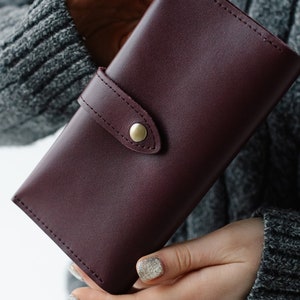 Cartera delgada plegable para mujer, regalo para hija o hermana, cartera de cuero hecha a mano, regalo de aniversario.