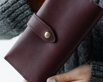 Cartera delgada plegable para mujer, regalo para hija o hermana, cartera de cuero hecha a mano, regalo de aniversario.