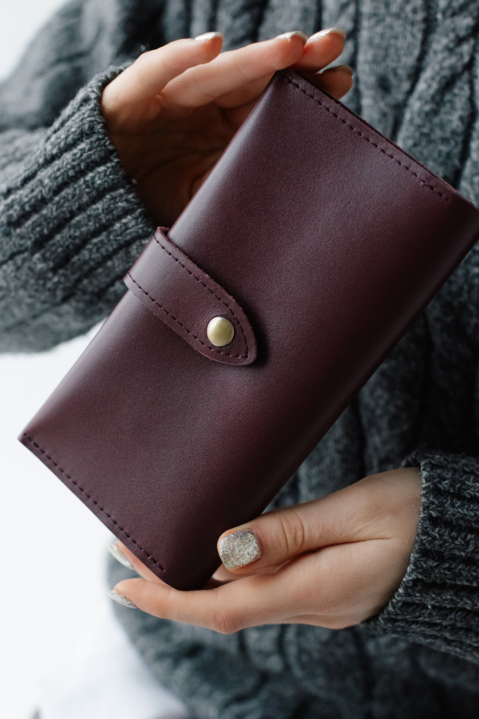 女性用スリム二つ折り財布、娘や妹へのプレゼント、手作りの革財布 