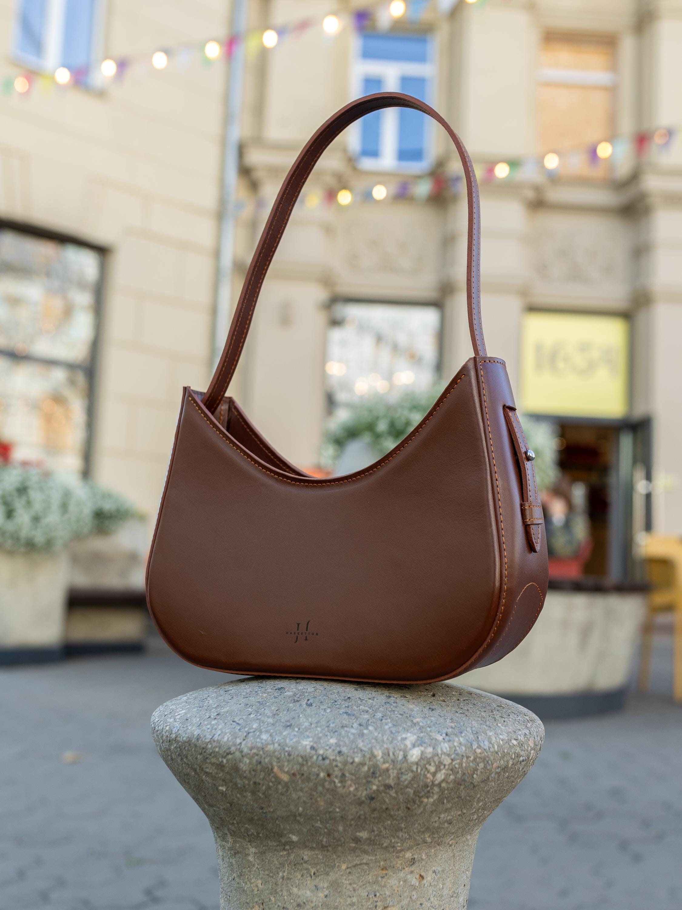 Leather Purse, Women Shoulder Bag, Half Moon Bag, Leather City Bag 