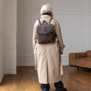 Leather urban backpack, women brown work rucksack, office knapsack for her image 11