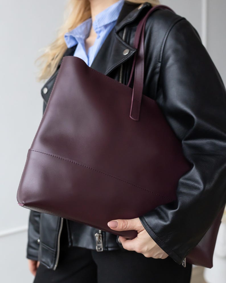Capacious Work Bag, Leather Top Handle Purse, Shopper College Bag ...