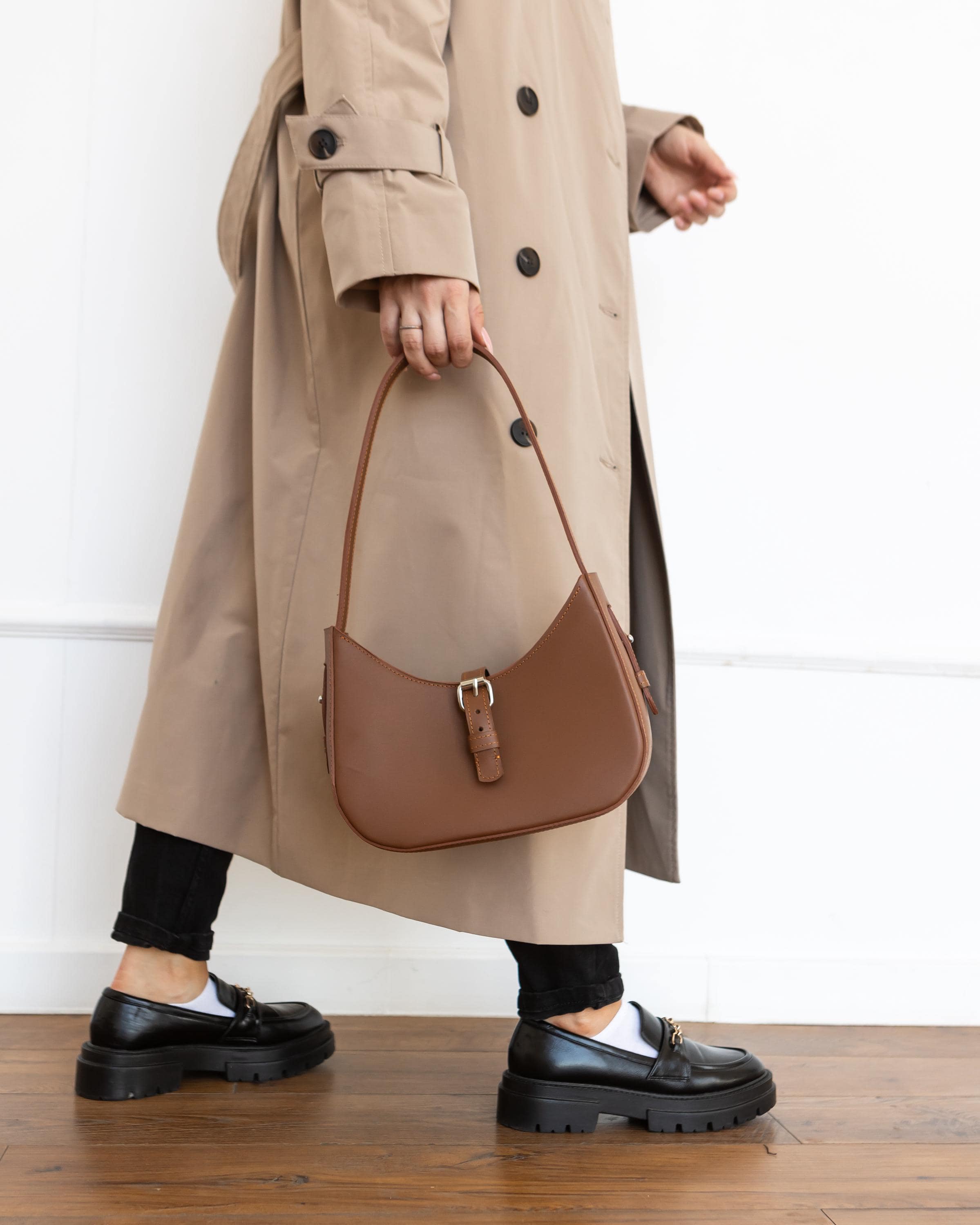 Stylish Leather Crescent Handbag, Personalized Half Moon Shoulder 