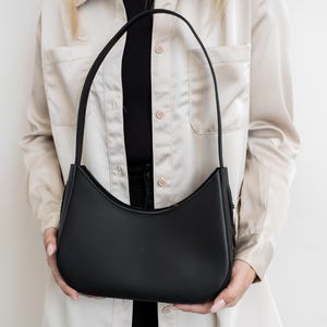 Schwarze Leder City Bag, Leder Schulter Geldbörse, echtes Leder Handtasche, Mini Alltagstasche, Abendhandtasche, minimalistische Tasche
