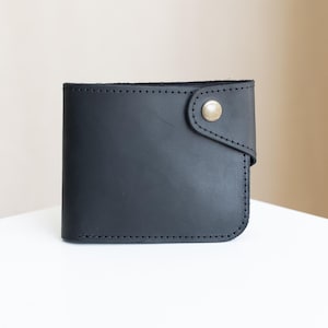 Cartera plegable negra compacta, cartera delgada para mujer, billetera para efectivo, tarjetero de cuero, billetera de cuero única, cartera plegable para hombre, accesorios de regalo