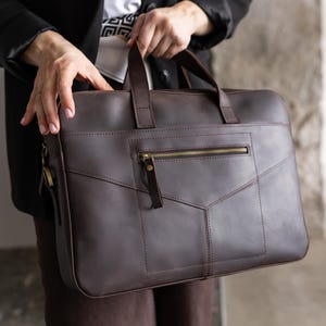 Leather laptop bag, crossbody messenger bag, women briefcase, satchel bag, women work bag, 3rd anniversary gift, office handbag, wife gift image 7