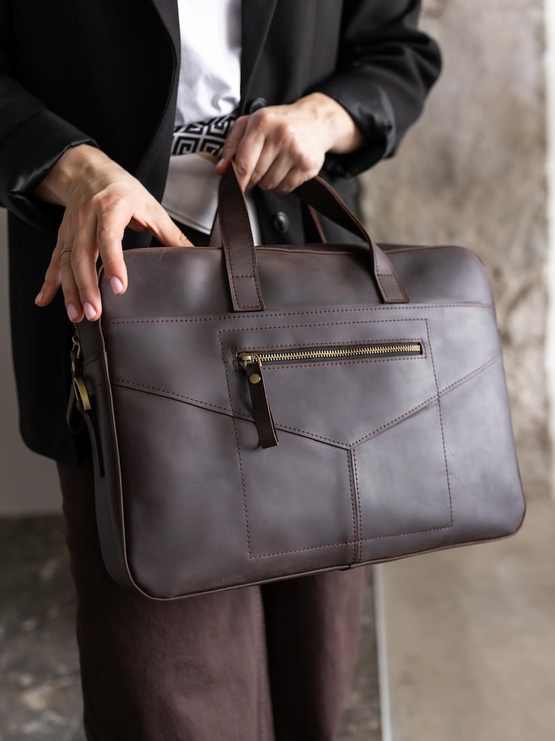 Leather laptop bag, crossbody messenger bag, women briefcase, satchel bag, women work bag, 3rd anniversary gift, office handbag, wife gift image 7