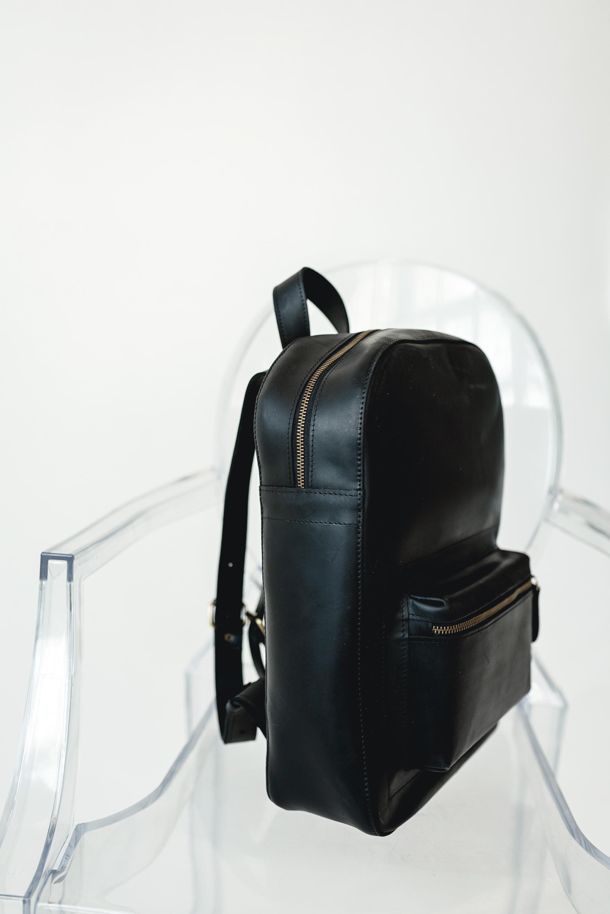 Black Leather Everyday Rucksack, Leather Haversack, Mens  display picture 3