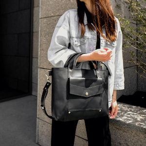 Casual leather bag for women, leather purse, everyday minimalist bag, birthday gift for her, black leather bag
