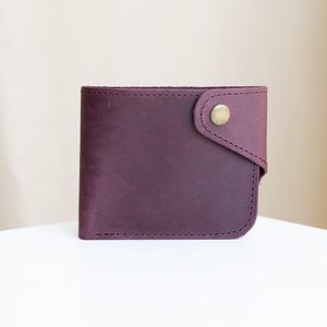 Billetera plegable burdeos, billetera de cuero, billetera personalizada, mini billetera, regalo para esposa, billetera personalizada, regalo para él, billetera pequeña de cuero