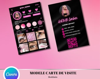 Instagram business cards, DIY canva model, Black and pink eyelashes card, Nail artist cards, Beauty business card.