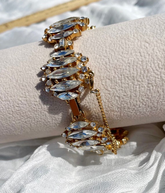 1950s Hollycraft Rhinestone Panel bracelet with c… - image 2